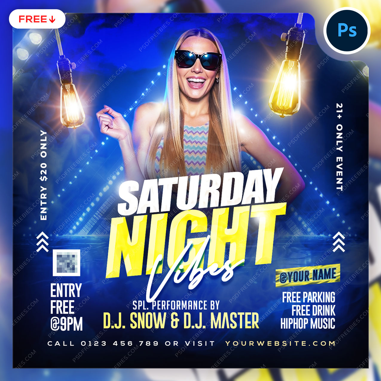 Saturday Night Vibes Party Social Media Flyer PSD