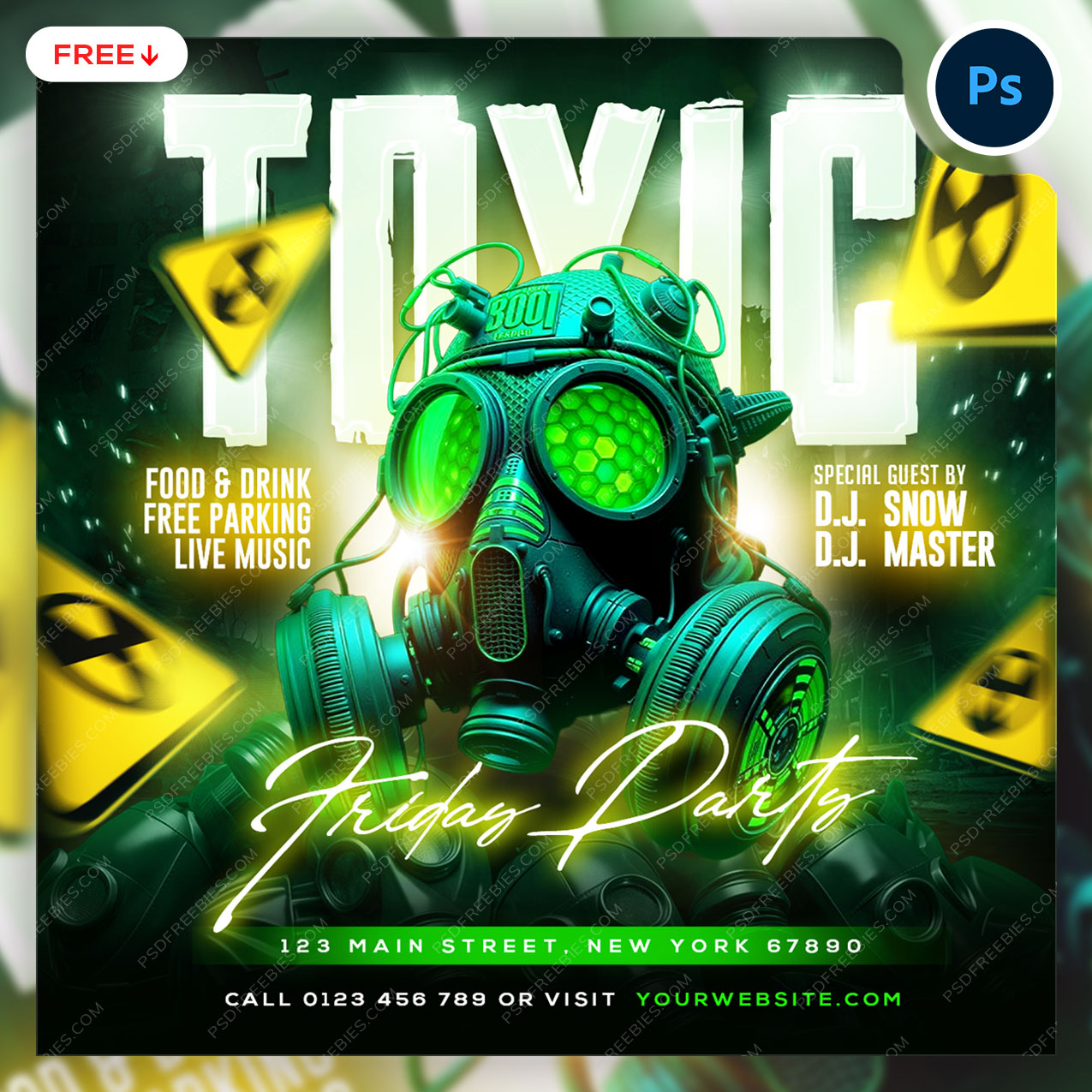 Toxic Friday Party Event Social Media Flyer PSD