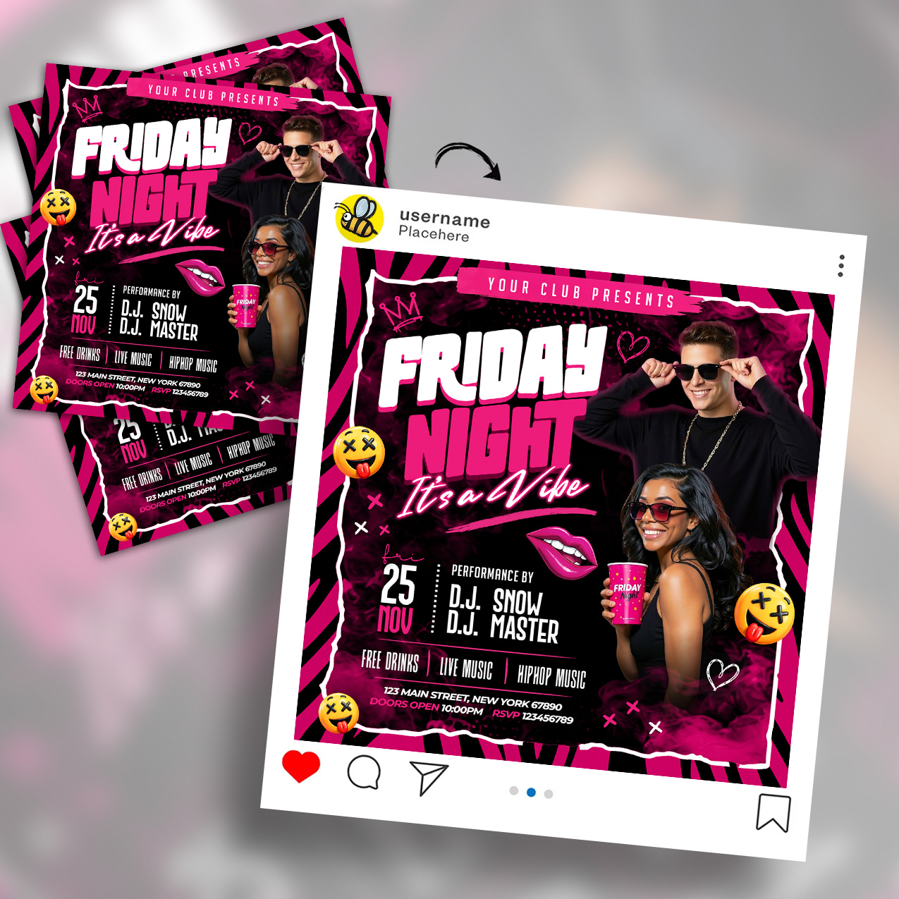 Friday Night Party Vibe Social Media Flyer PSD | PSDFreebies.com