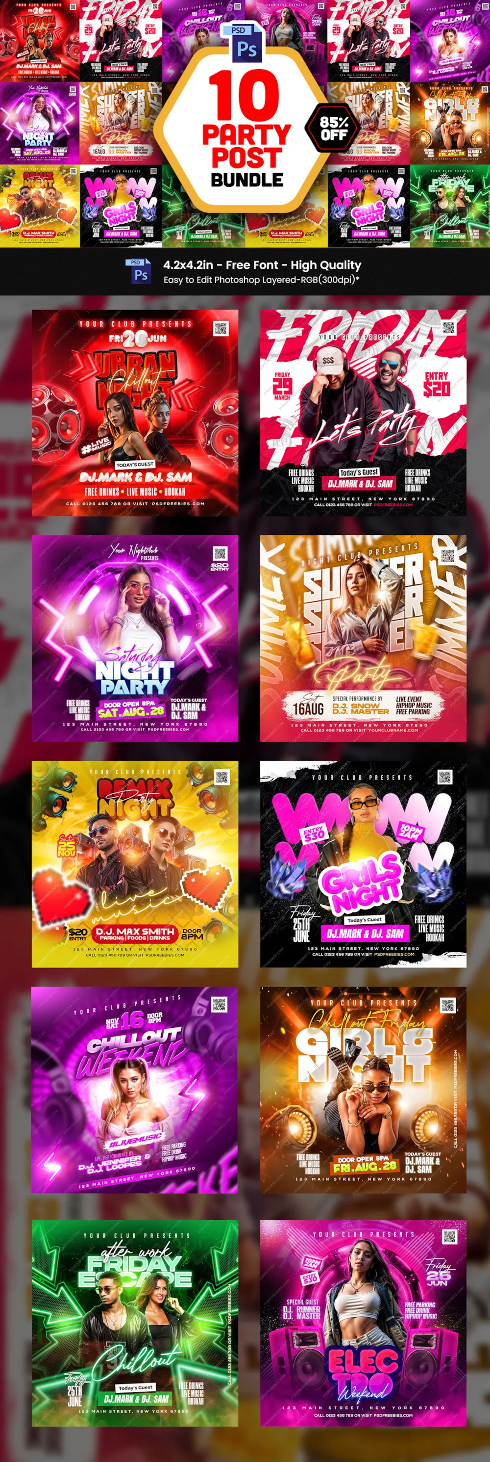 10 Party Social Media Post PSD Bundle Vol 1