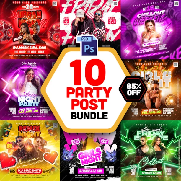 10 Party Social Media Post PSD Bundle Vol 1