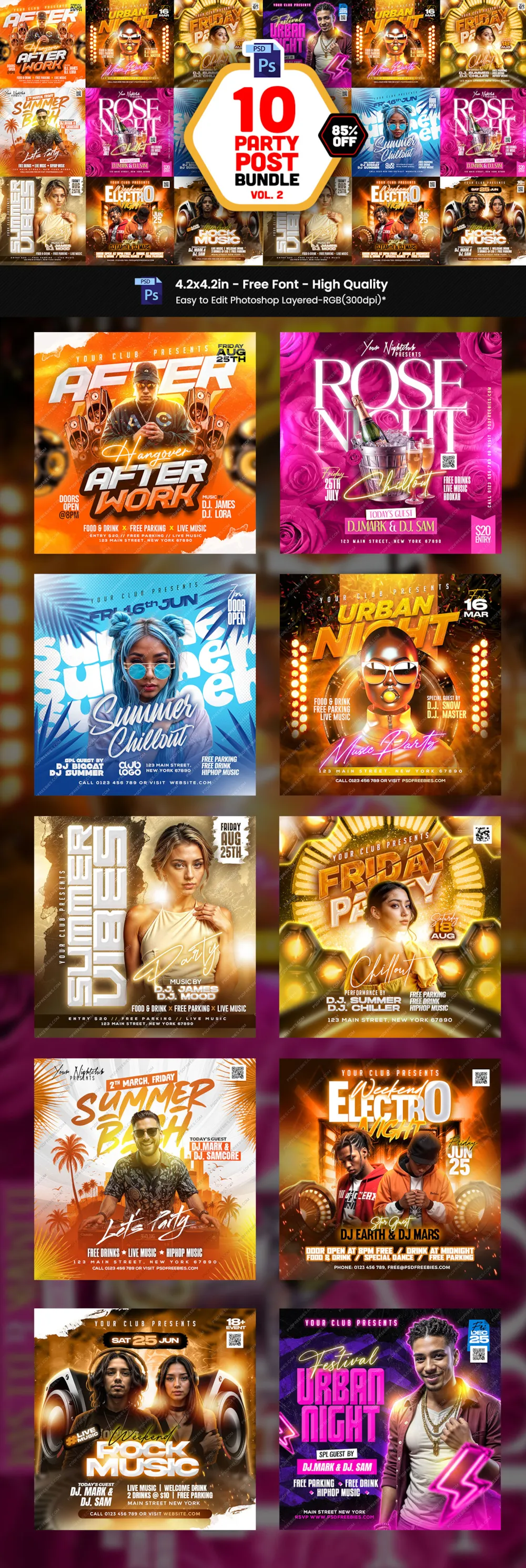 10 Party Social Media Post PSD Bundle Vol 2