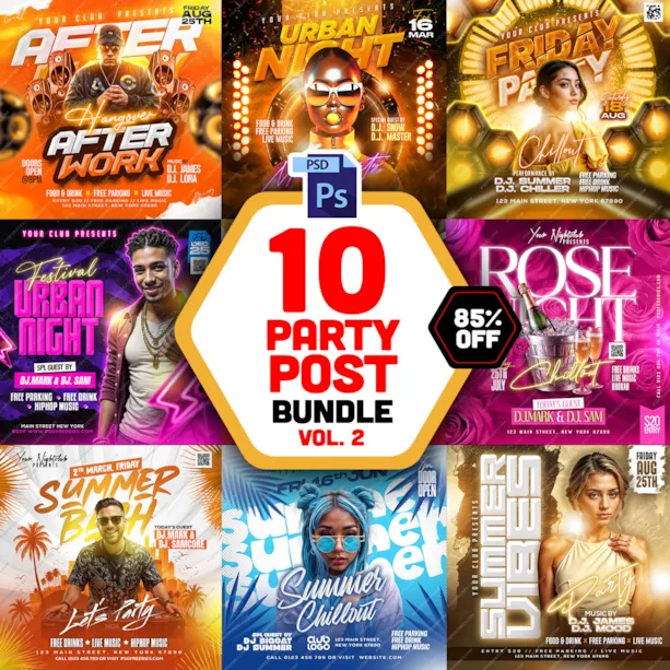 10 Party Social Media Post PSD Bundle Vol 2