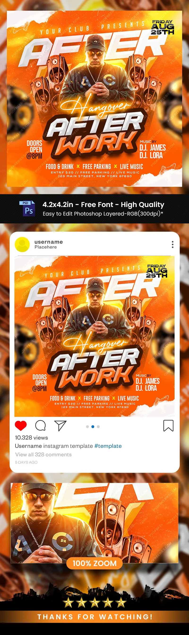 After Work DJ Party Social Media Post PSD
