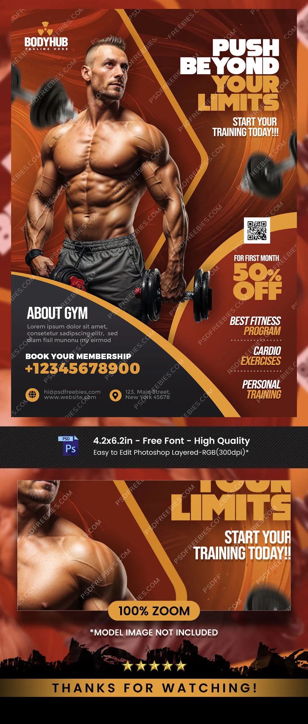 Bodybuilding Gym Promotional Flyer PSD Template