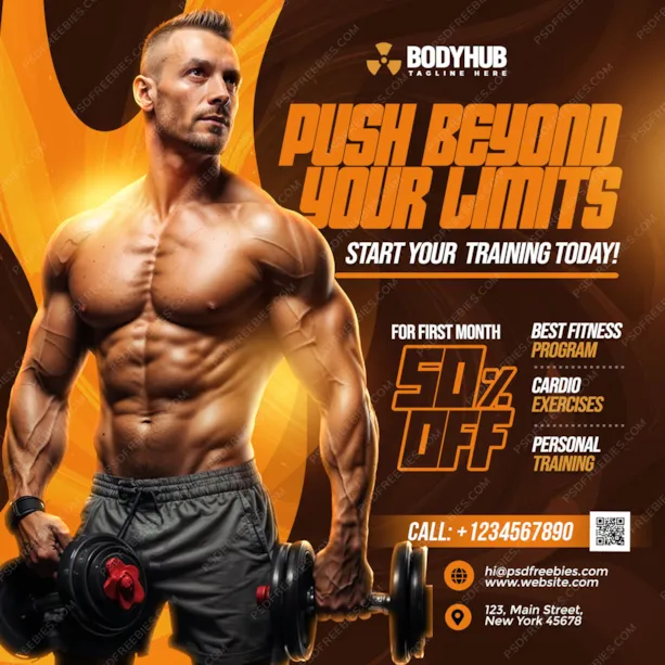 Bodybuilding Gym Promotional Post PSD Template