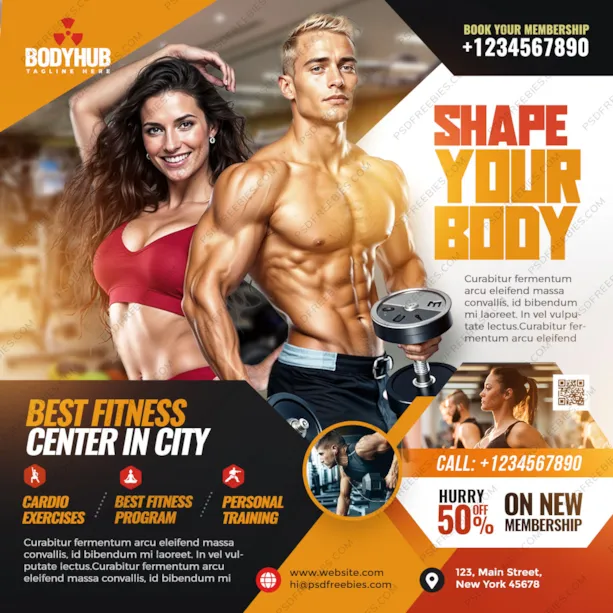 Bodybuilding Gym Social Media Post Design PSD