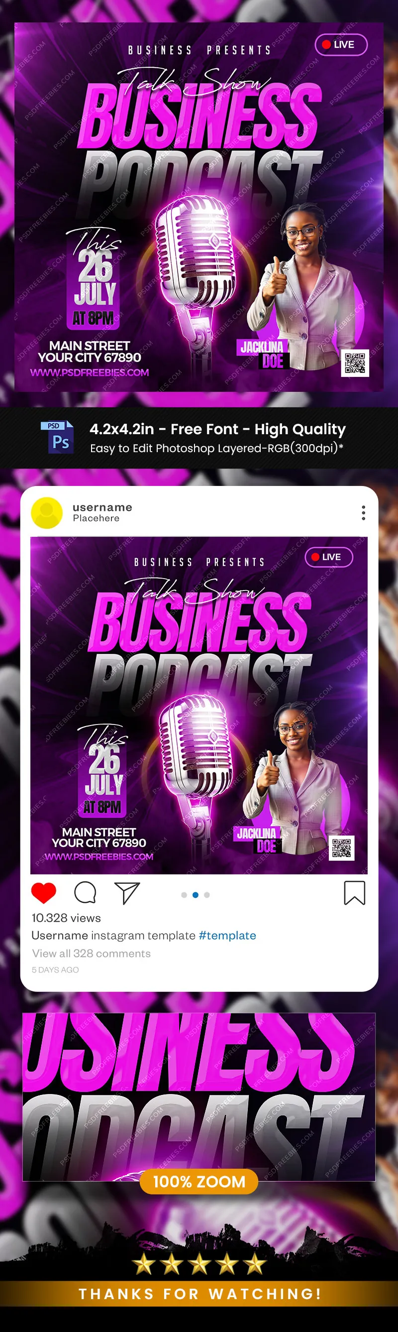 Business Podcast Announcement Post PSD Template