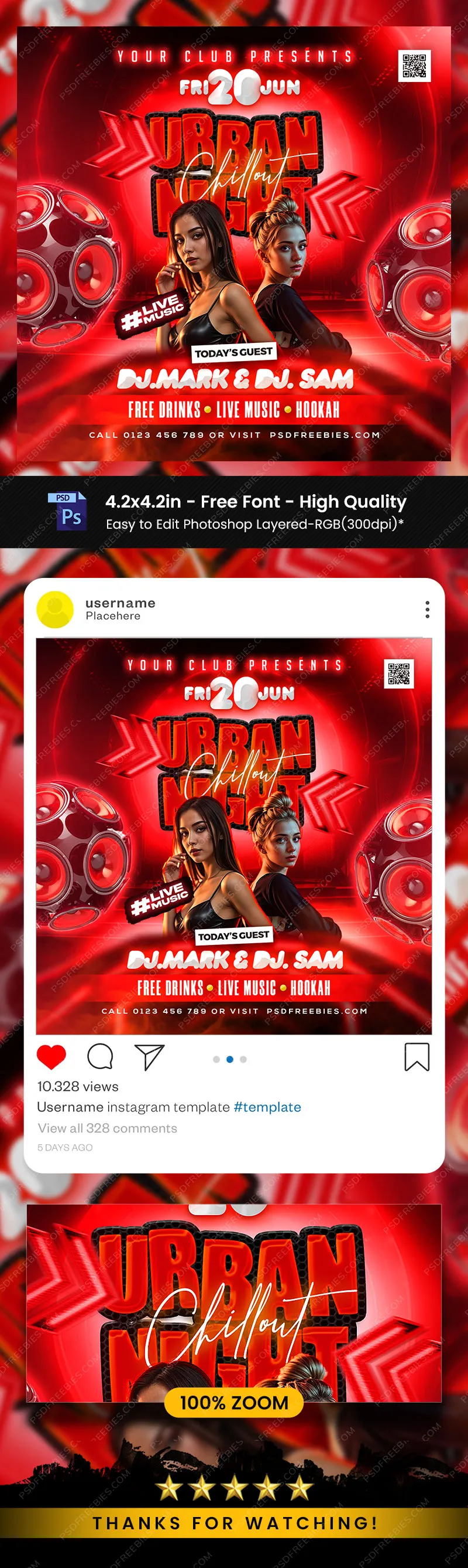 Club DJ Party Event Social Media Post PSD