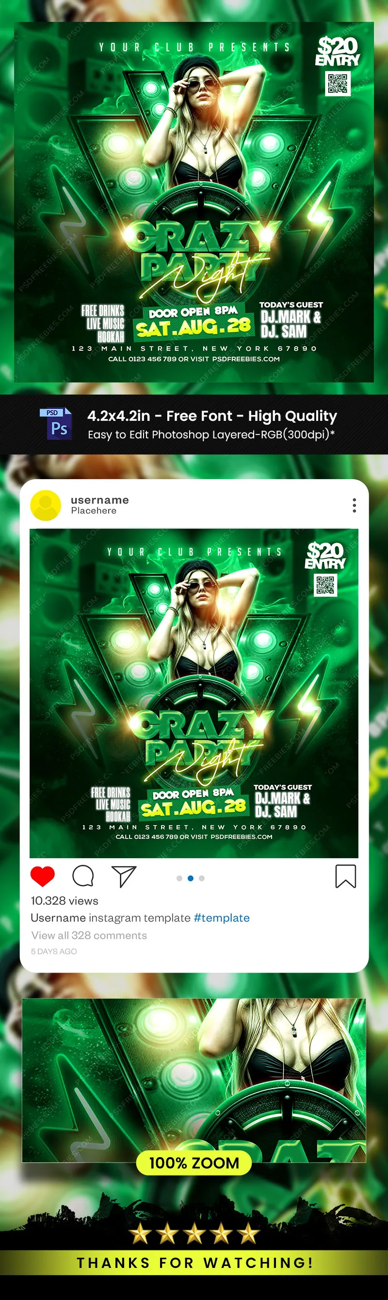 Crazy Night Club Music Event Post PSD