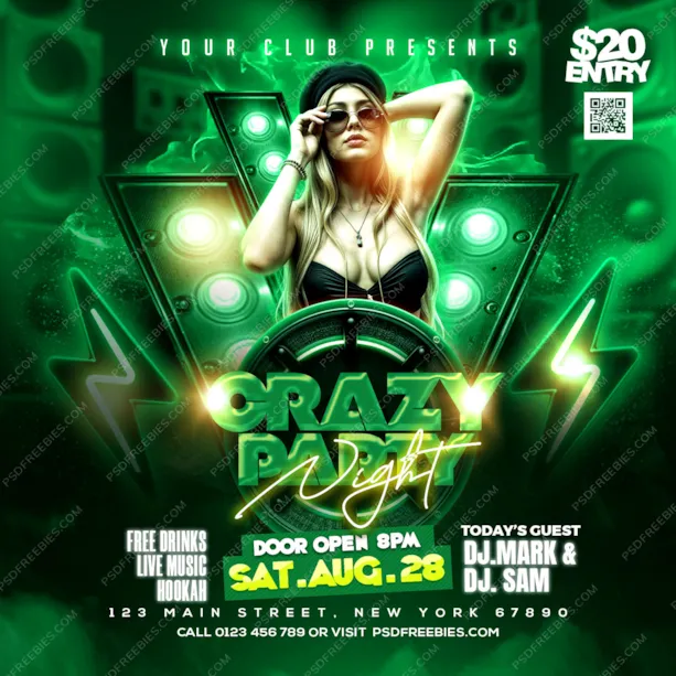 Crazy Night Club Music Event Post PSD