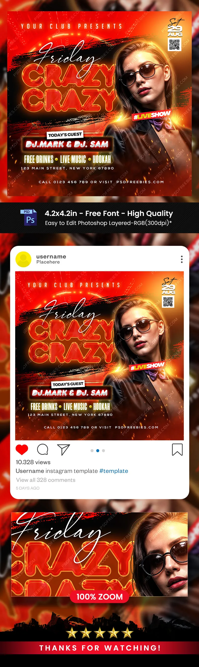 Crazy Weekend Party Instagram Post PSD