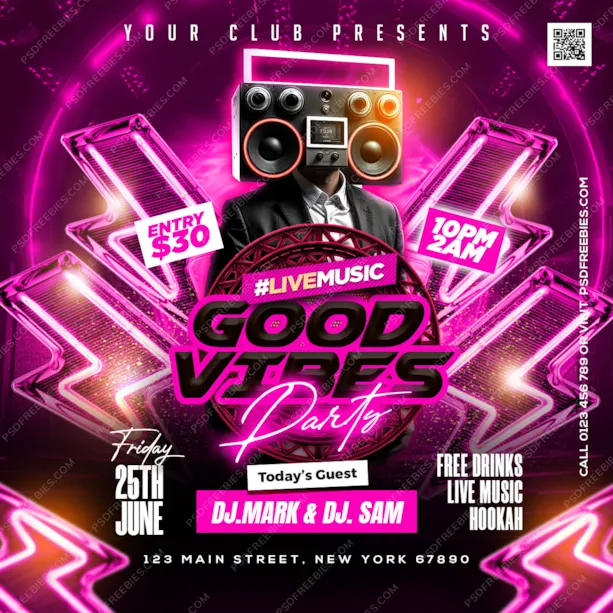 DJ Music Party Post Social Media Template PSD