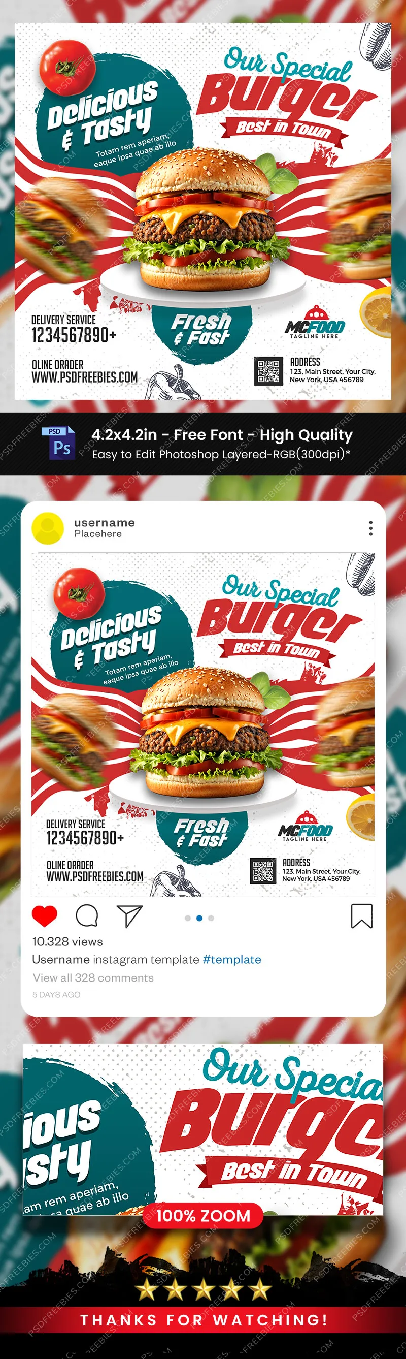 Delicious Food Business Social Media Post PSD