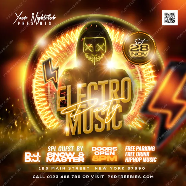 Electro Night DJ Party Instagram Post Design PSD