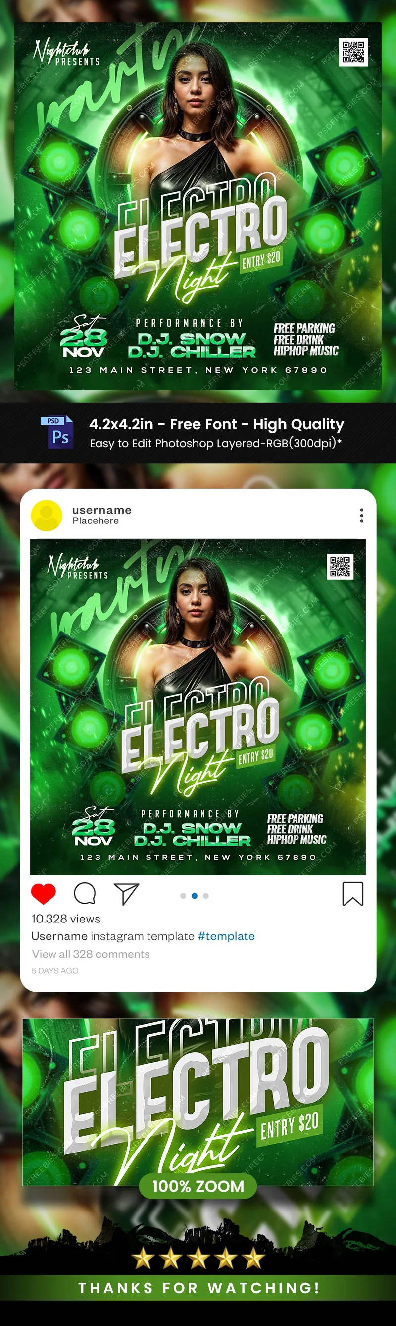 Electro Night Party Social Media Post PSD