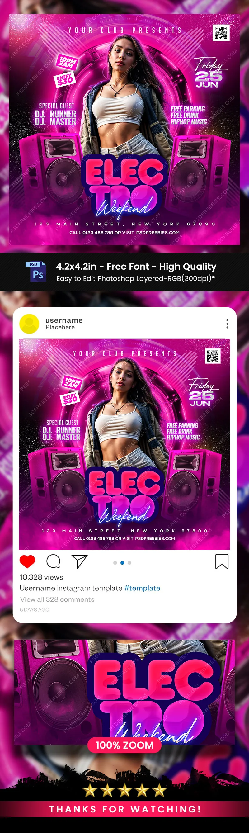 Electro Weekend Club Music Party Social Media Post PSD
