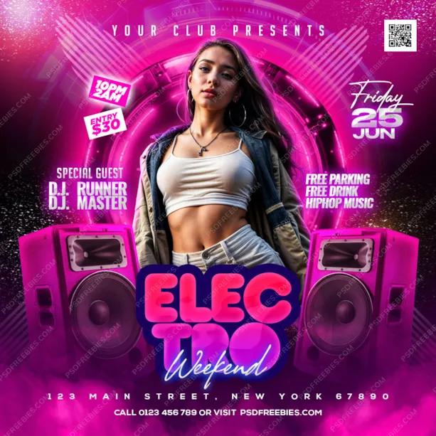 Electro Weekend Club Music Party Social Media Post PSD