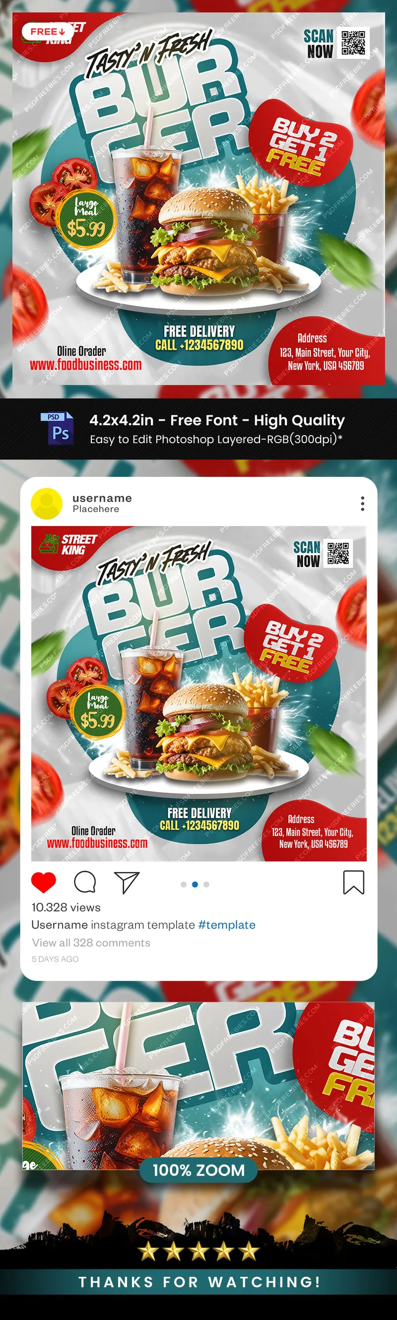 Fast Food Discount Offer Social Media Post PSD