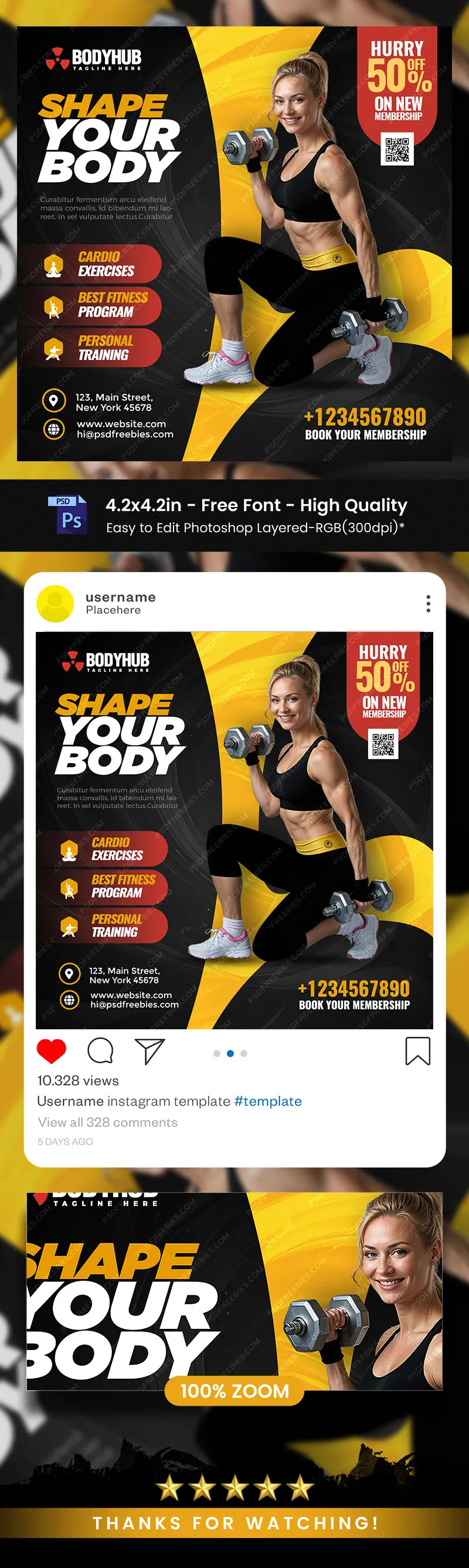 Fitness Gym Promotional Post PSD Template