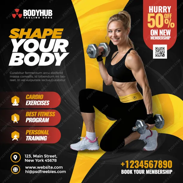 Fitness Gym Promotional Post PSD Template