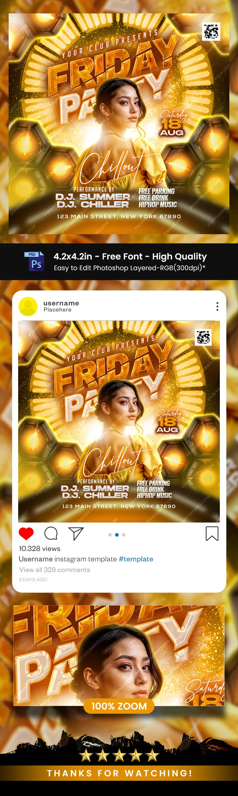 Friday Chillout Music Party Post PSD Template