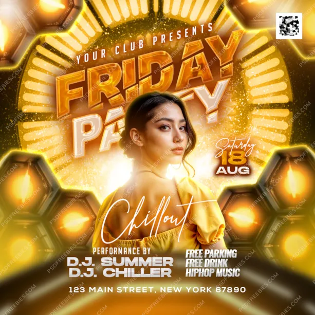 Friday Chillout Music Party Post PSD Template