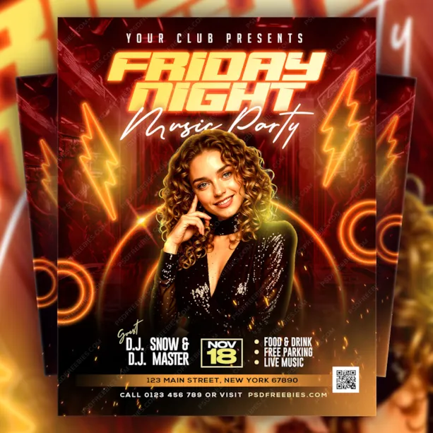 Friday Night Music Party Flyer PSD