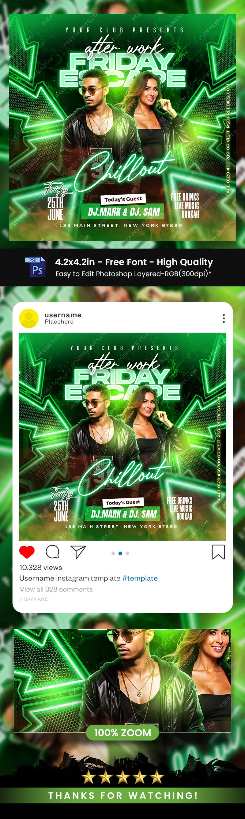 Friday Night Party Post Design PSD Template