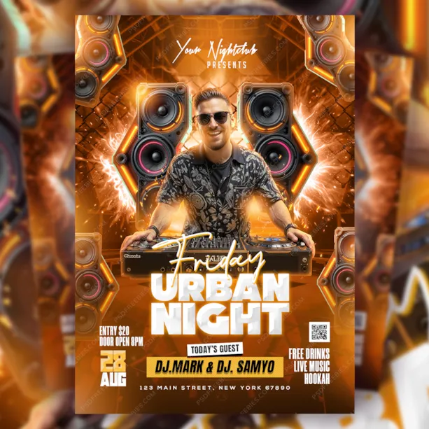 Friday Urban Night Music Party Flyer PSD