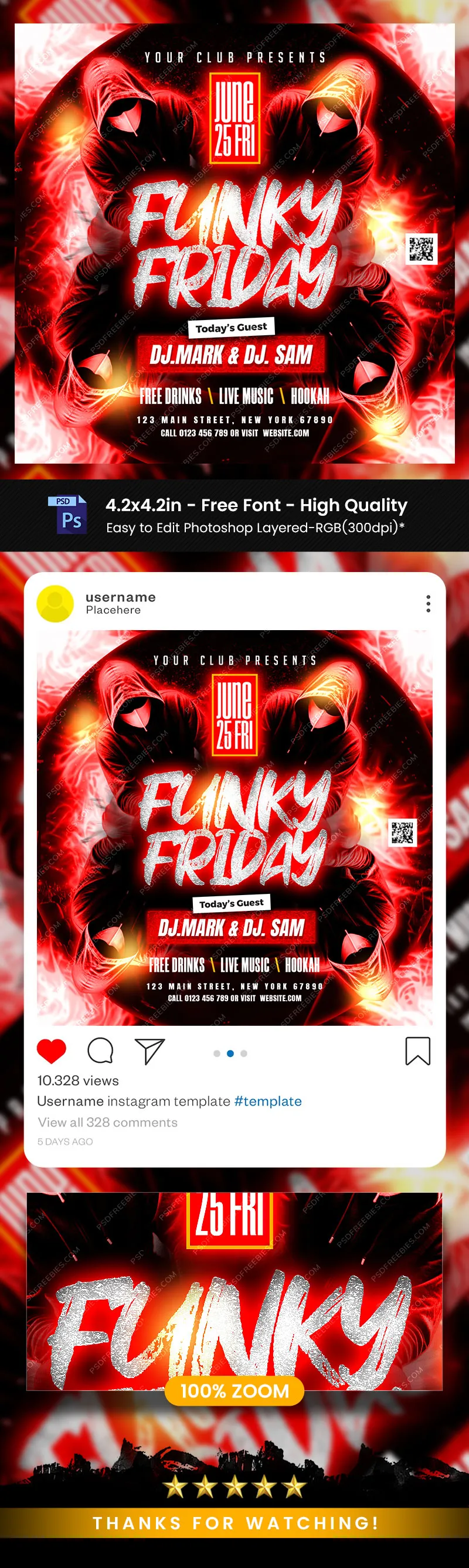 Funky Friday Party Social Media Post PSD