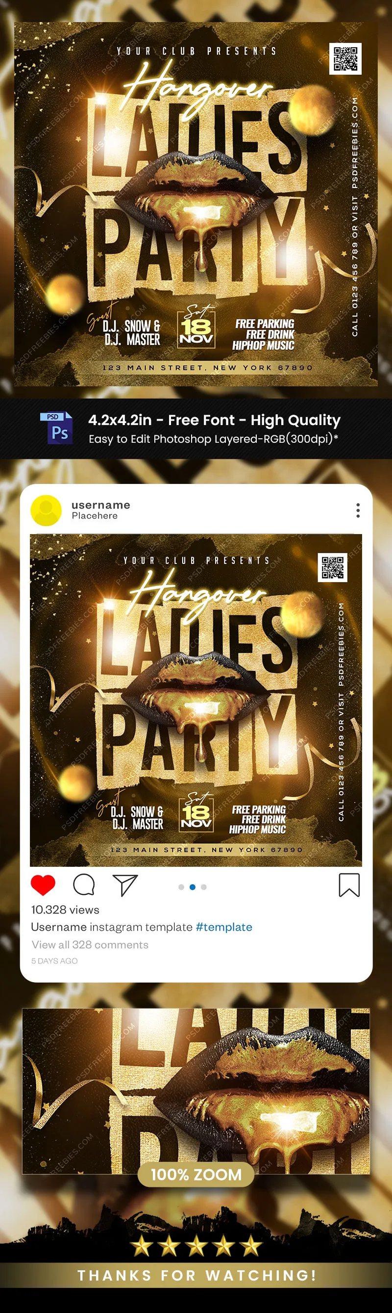 Golden Night Party Social Media Post Design PSD