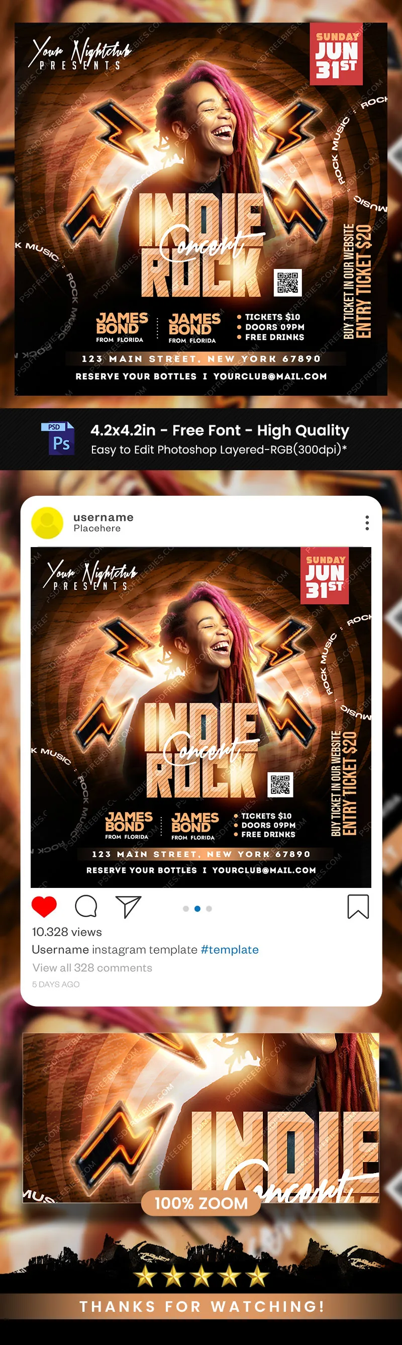 Indie Rock Music Event Social Media Post PSD
