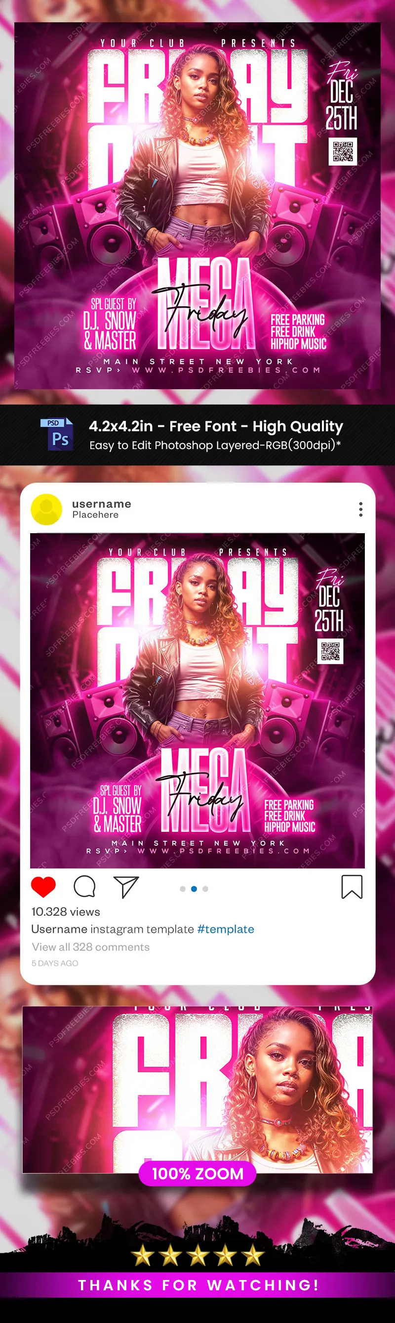 Mega Friday Music Club Party Post PSD