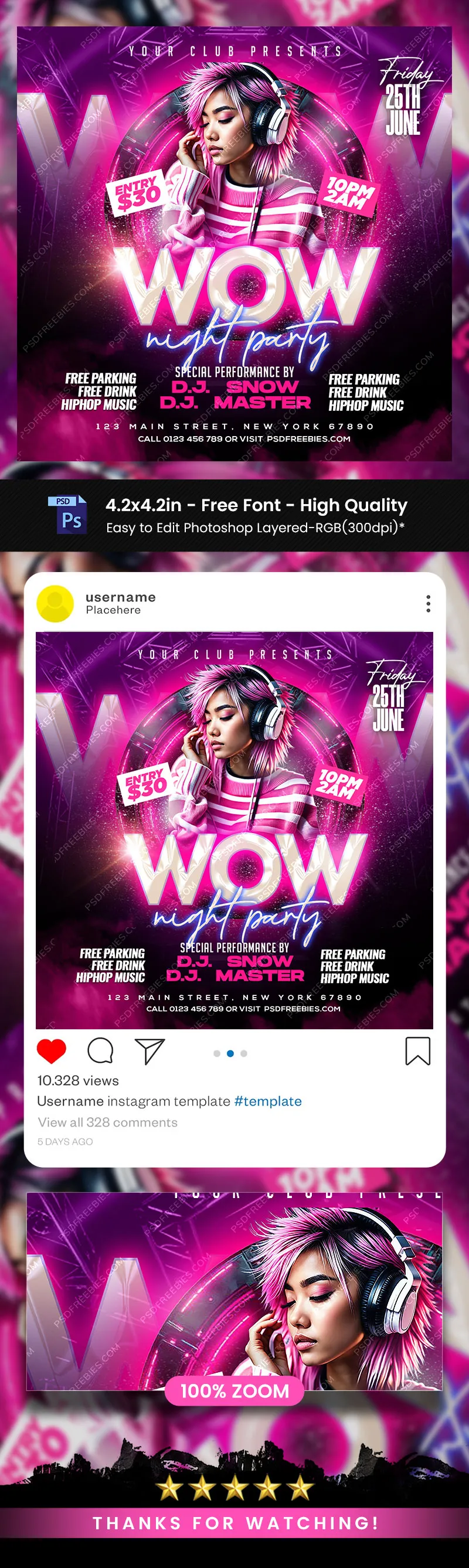 Neon Party Social Media Instagram Post PSD