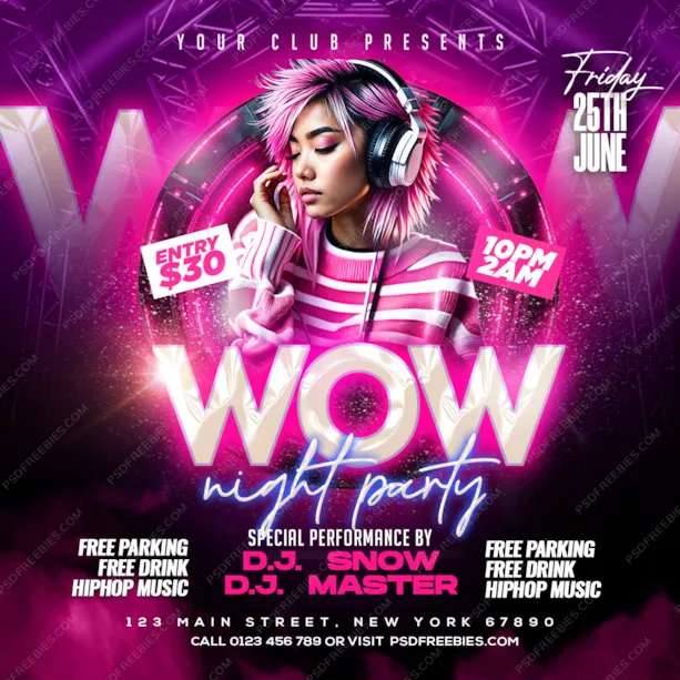 Neon Party Social Media Instagram Post PSD