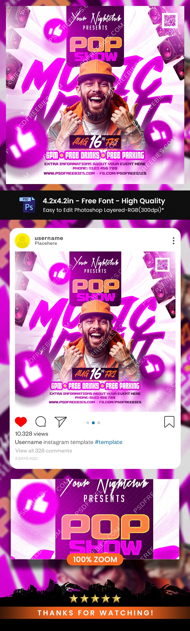 Pop Music Club Party Post PSD Template