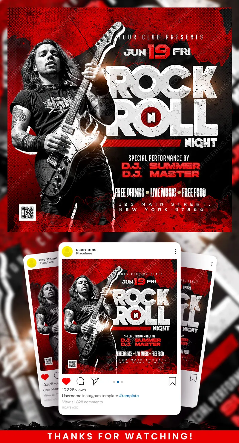 Rock n Roll Music Event Social Media Post PSD