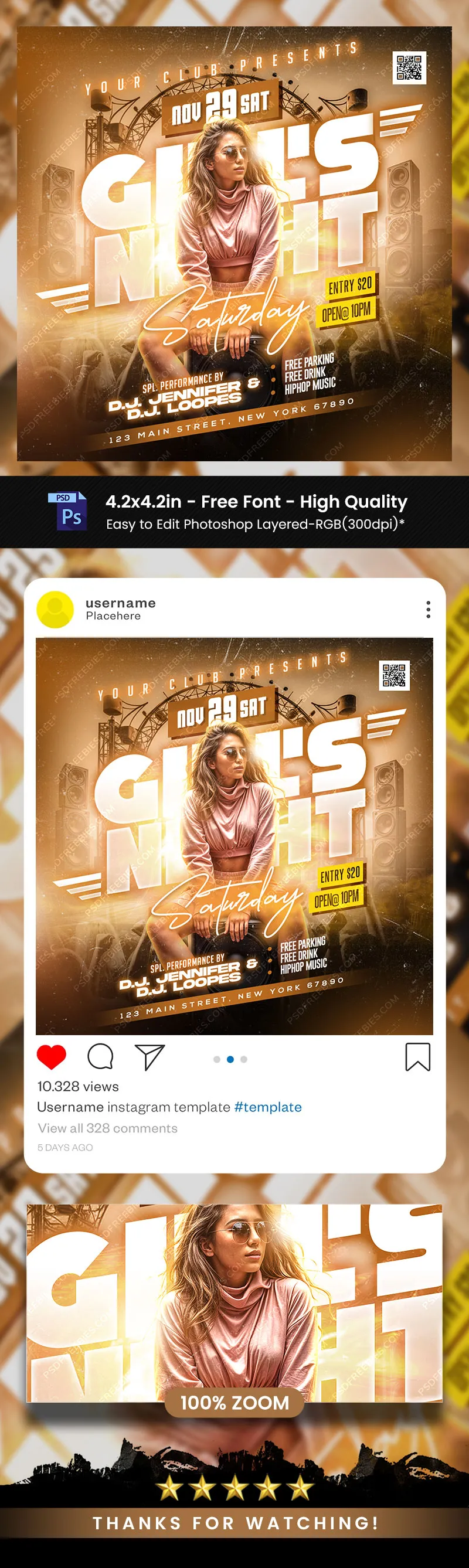 Saturday DJ Party Social Media Post PSD