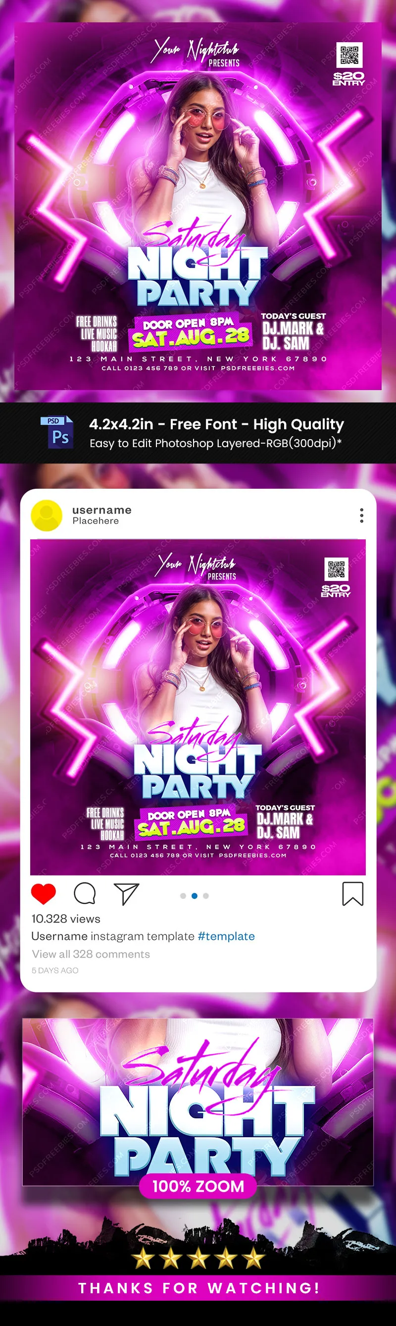 Saturday Night Club Party Post PSD