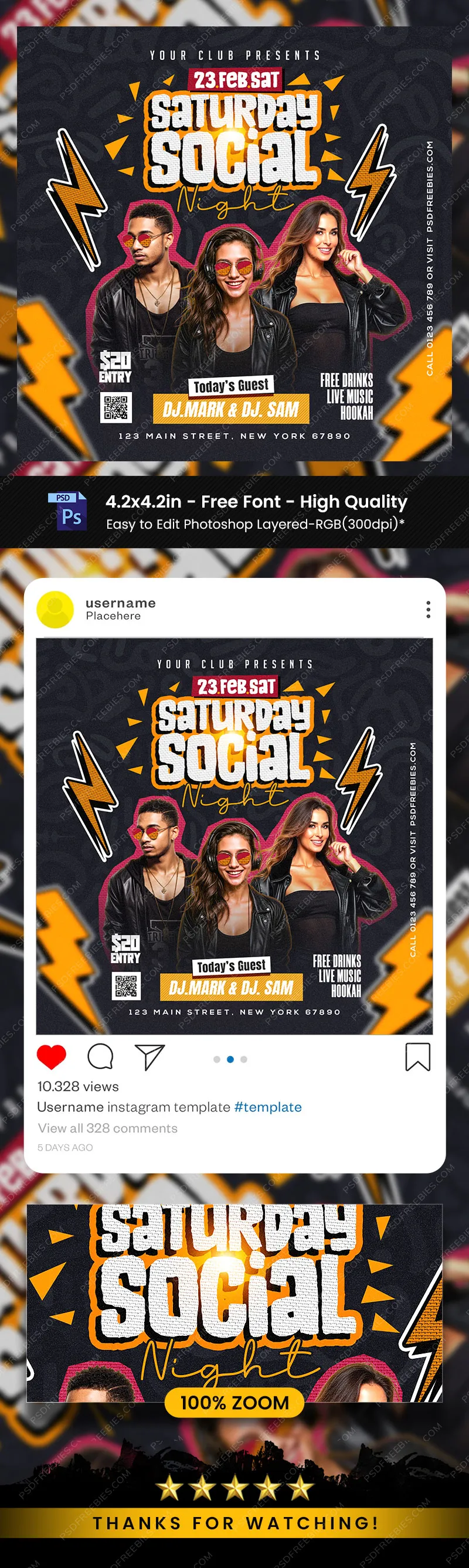 Saturday Night Club Party Post PSD Template