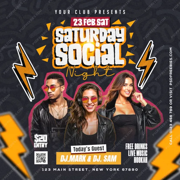 Saturday Night Club Party Post PSD Template