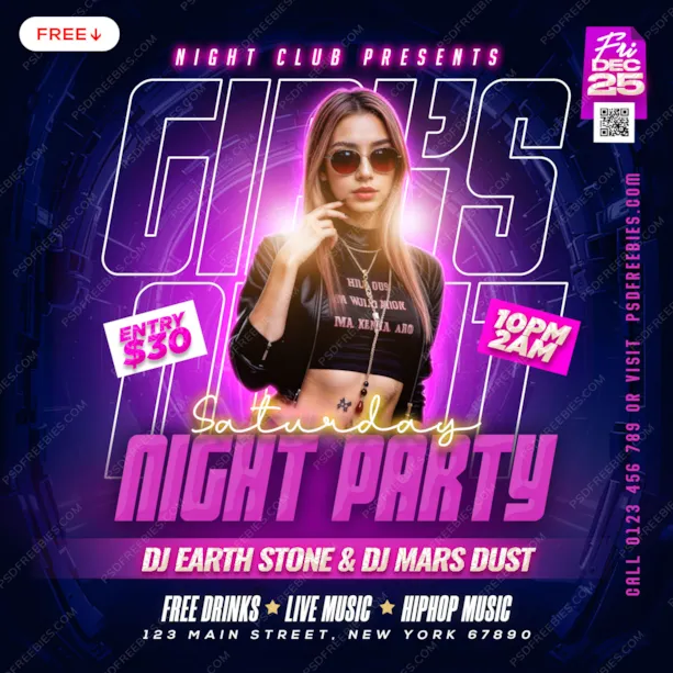 Saturday Night Girl's Party Post PSD