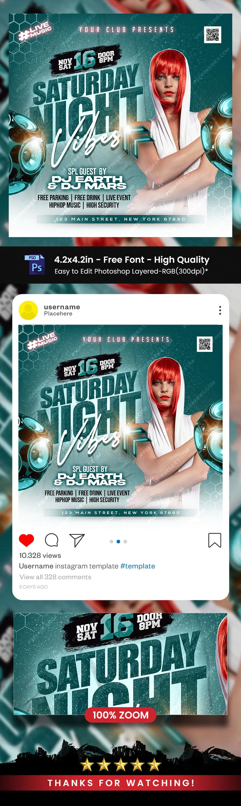 Saturday Night Party Instagram Post PSD