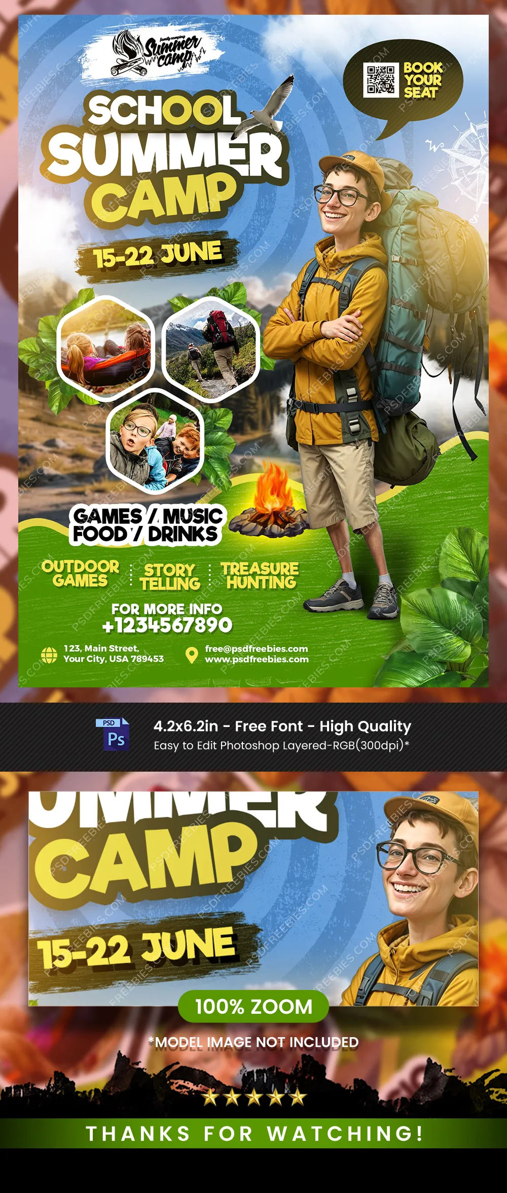 School Summer Camp Promotional Flyer PSD
