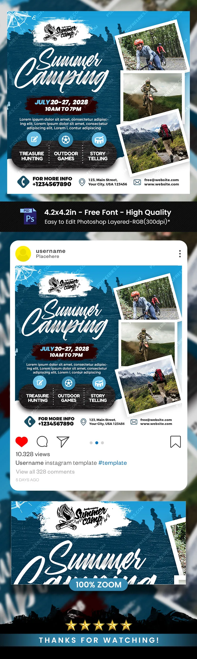 School Summer Camping Social Media Post PSD