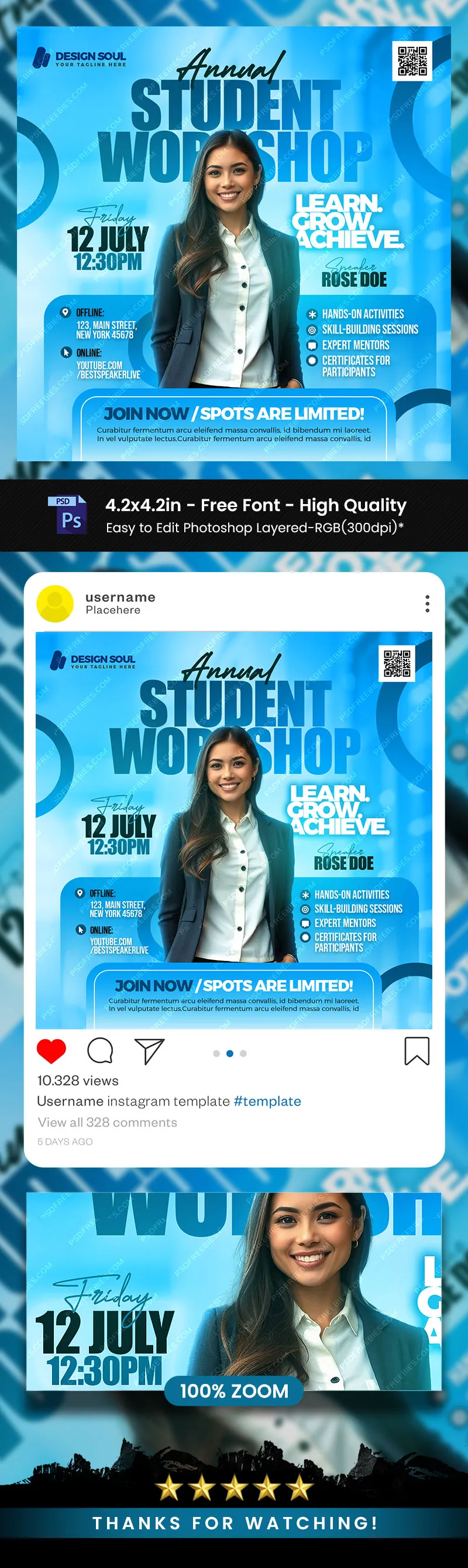 Student Workshop Promotional Social Media Post PSD