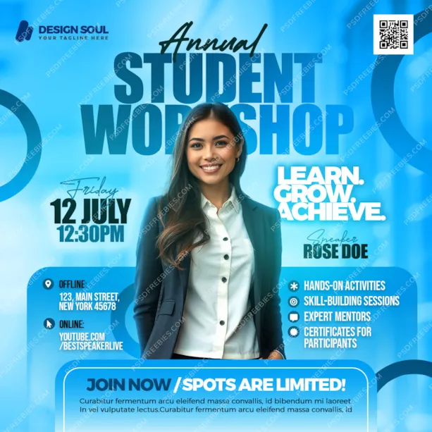 Student Workshop Promotional Social Media Post PSD