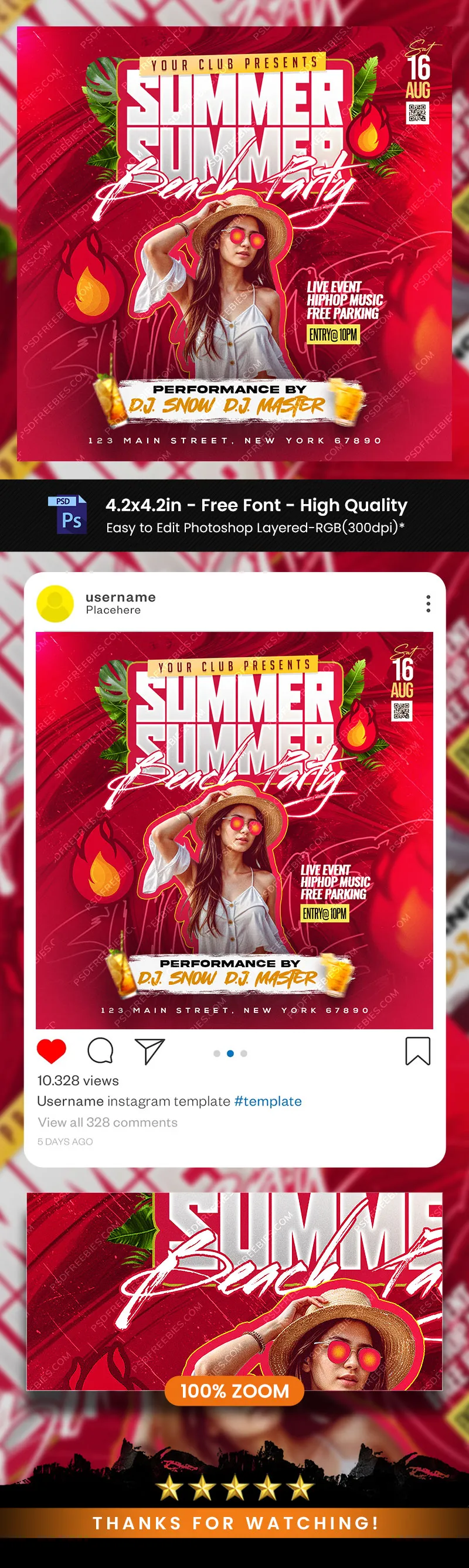 Summer Beach Music Party Post PSD Template