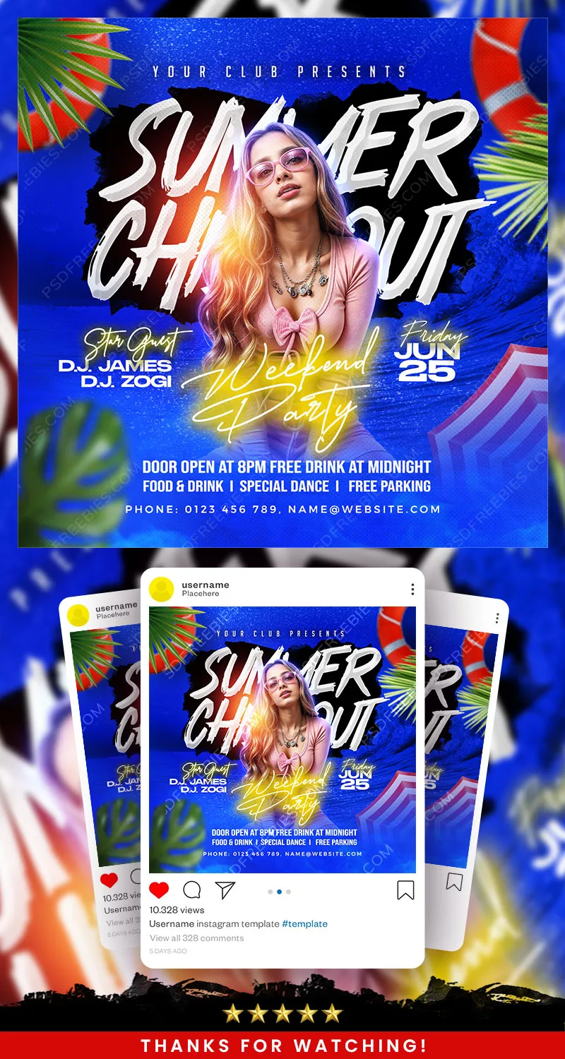 Summer Chill Out Music Party Social Media Post PSD